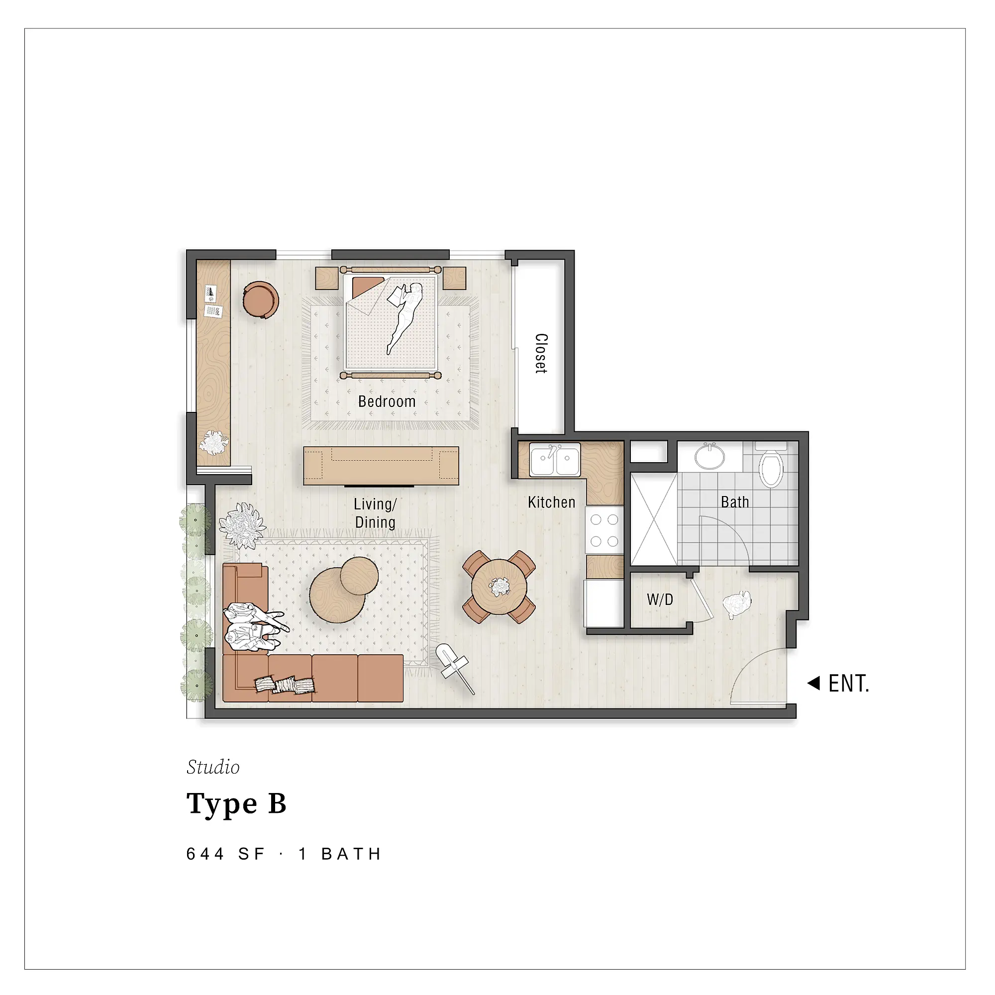 Studio Type B — 644 SF