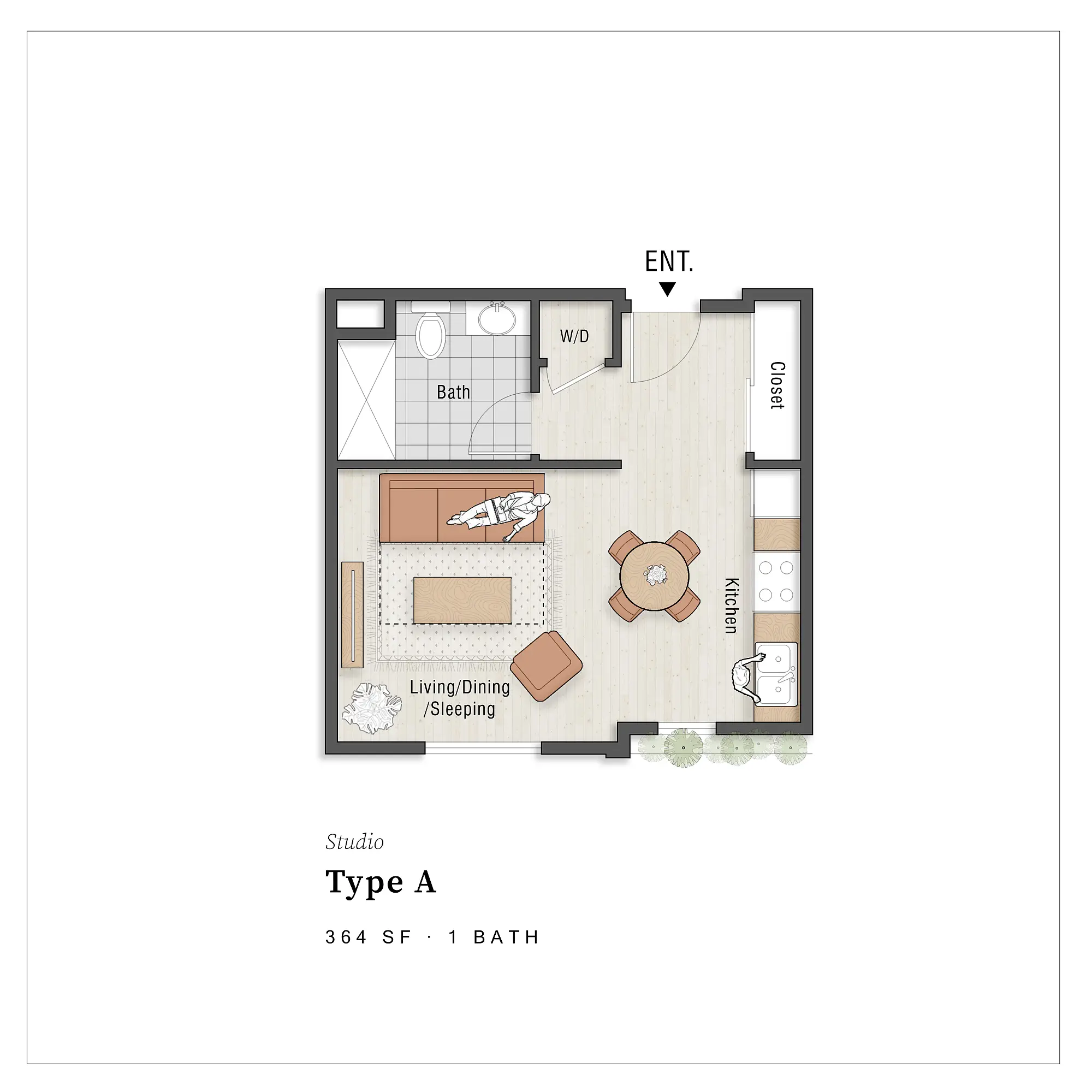 Studio Type A — 364 SF